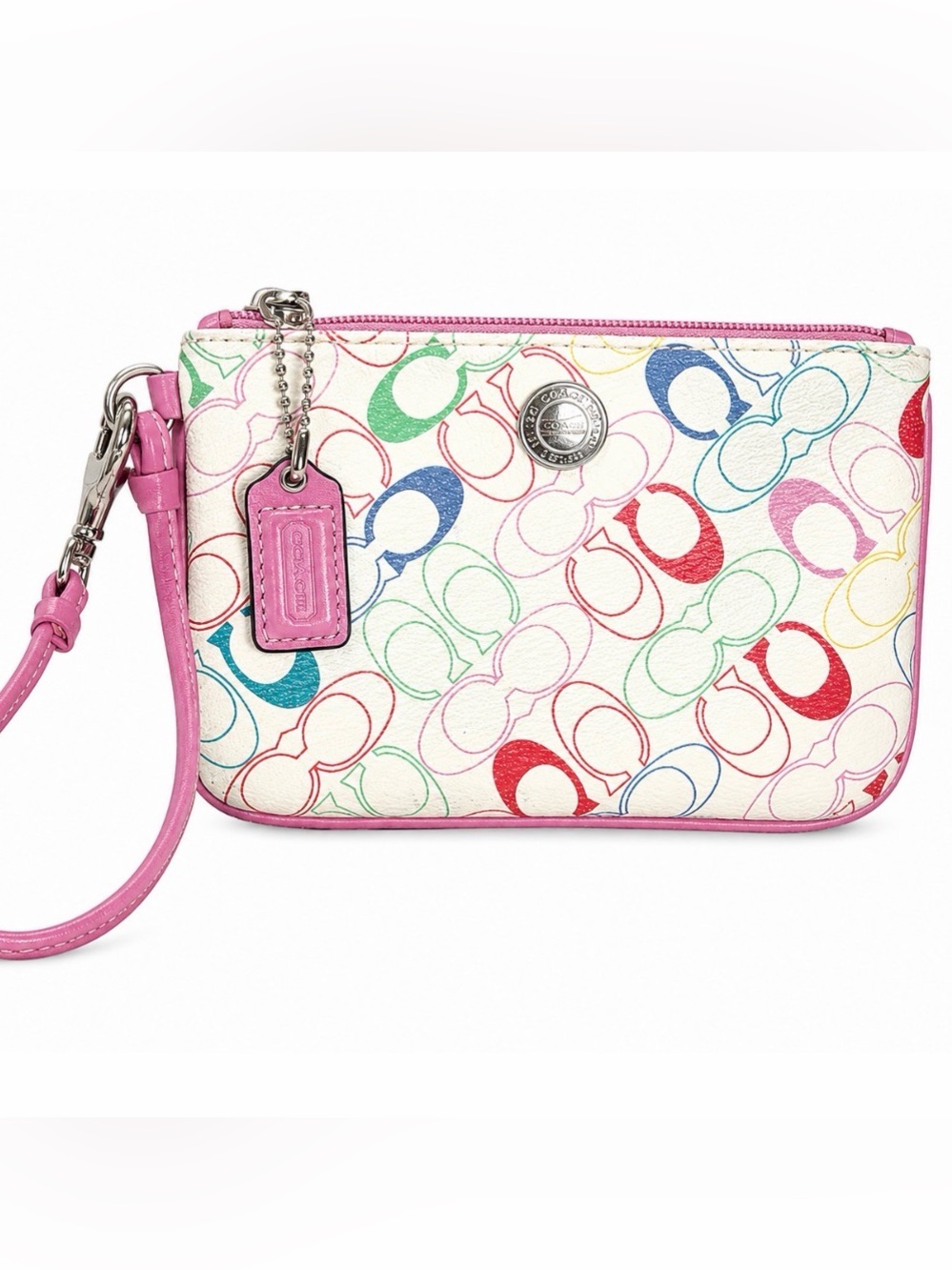 COACH Chelsea Pink Multicolor Signature Logo Wristlet